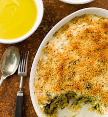 Bacalhau com espinafres e cenoura e Creme de curgete e cenoura
