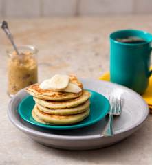 Ricotta and banana pancakes with honeycomb butter