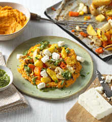 Butternusscreme mit Ofengemüse