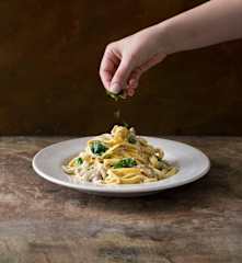 Pasta Alfredo with mushrooms