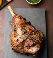 Roast Lamb with Vegetables and Mint Sauce
