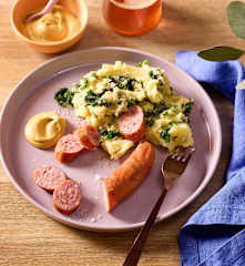 Grünkohl-Kartoffelstampf mit Mettwürstchen