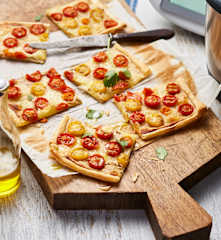Tarte fine tomates cerise, mozzarella et thon