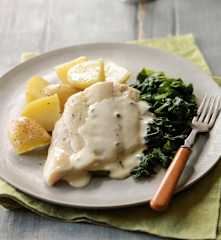 Steamed Smoked Haddock with New Potatoes and Spinach