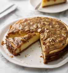 Cheesecake con praliné de almendras