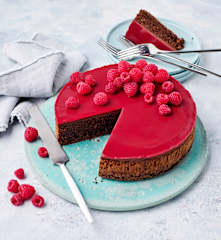 Torta caprese with raspberry jelly