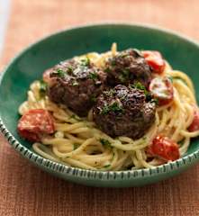 Spaghetti with Beef and Olive Meatballs