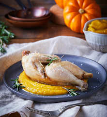Pollito de leche y puré de camote con calabaza, al Vacío TM6