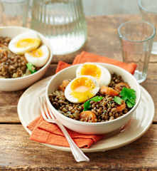 Mijoté de lentilles aux carottes et œufs mollets