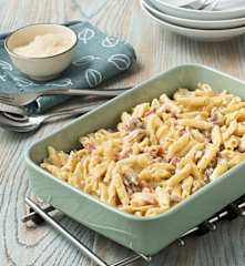 Macarrones carbonara con cerveza