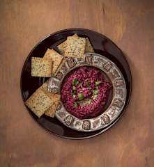 Black tahini and beetroot hommus