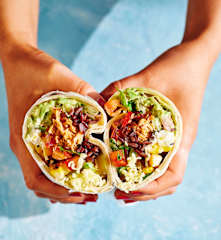 Chicken and refried bean burrito