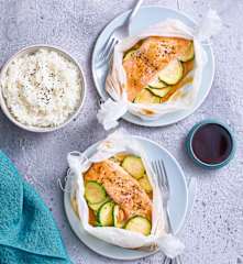 Papillote de saumon teriyaki aux courgettes et riz