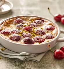 Cherry and almond clafoutis pudding