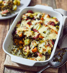 Grünkohl-Kabanossi-Gratin