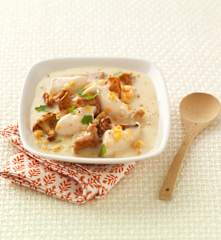 Soupe de poulet, lentilles et girolles