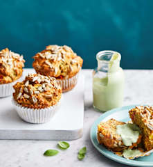 Lupin, corn and tomato muffins with basil yoghurt (Diabetes)