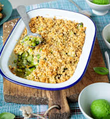 Crumble courgette et petits pois, sorbet au wasabi