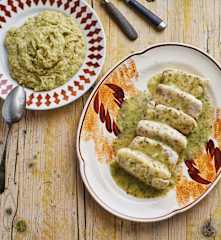 Pescada de coentrada com puré de brócolos