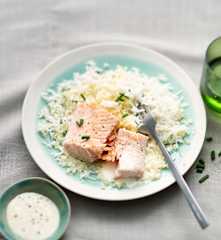 Saumon au chou, crème à l'ail