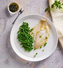 Sogliola al vapore con piselli