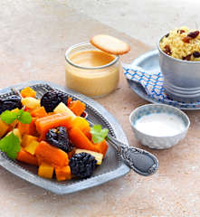 Tajine de légumes, crème dessert à la confiture de lait