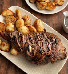 Roast Lamb with Vegetables and Mint Sauce