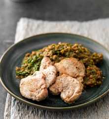 Pork with Spinach Lentils