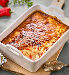 Clafoutis de poivron rouge et jambon fumé