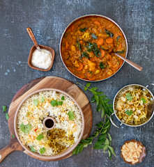 Lamb biryani with vegetable curry