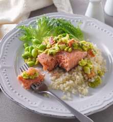 鮭魚花椰菜飯佐酪梨莎莎醬