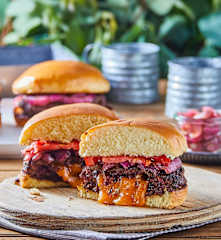 Bison Burger with Cheddar and Pickled Onions