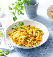 Arroz con edamame y pollo (Cocción de arroz)