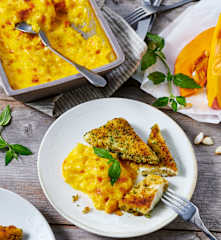 Kürbis-Kartoffel-Gratin mit Kräuterhalloumi