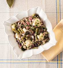 Ensalada templada de lentejas, coliflor y judías