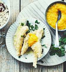 Aiguillettes de poulet au sésame, riz aux cranberries