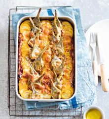 Gratin de courgettes et d'artichauts à la scamorza