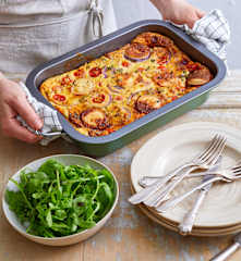 Clafoutis aux tomates, oignons rouges et chèvre