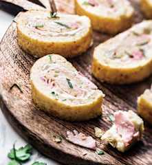 Roulé au jambon, chèvre et pommes de terre