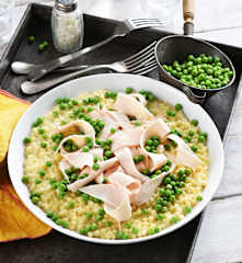 "Perlotto" express, petits pois et jambon