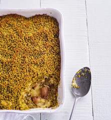 Empadão de bacalhau e batatas a murro
