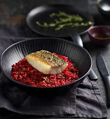Sous-Vide Cod, Beet and Lemongrass Risotto