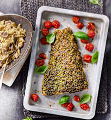 Gegrillter Pesto-Lachs mit Pilz-Risoni