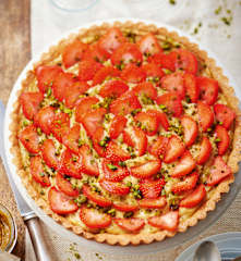 Tarte aux fraises, pâte sablée à la pistache