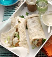 Falafel in Square Flatbread (R’gaif Bread) with Tahini Sauce