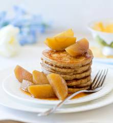 Wholefood Pancakes with Vanilla and Cinnamon Poached Apples