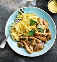 Veau aux champignons, moutarde et tagliatelle