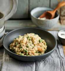 Risoto de ervilhas e camarão