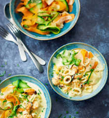 Crème de fruits de mer et tagliatelle de légumes