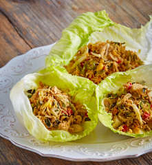 Shredded Chicken and Vegetable Lettuce Cups
